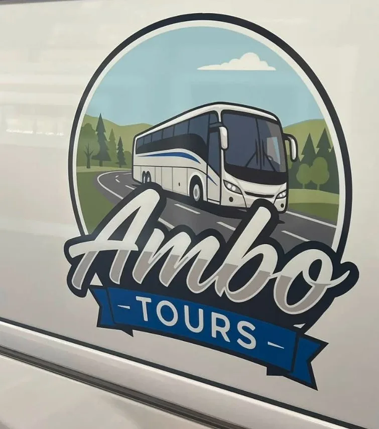 Ambo Tours logo on the side of the bus